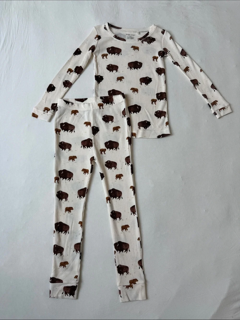 Angel Dear Buffalo Waffle Knit Long Sleeve Pajama Set Size 5-6 Years
